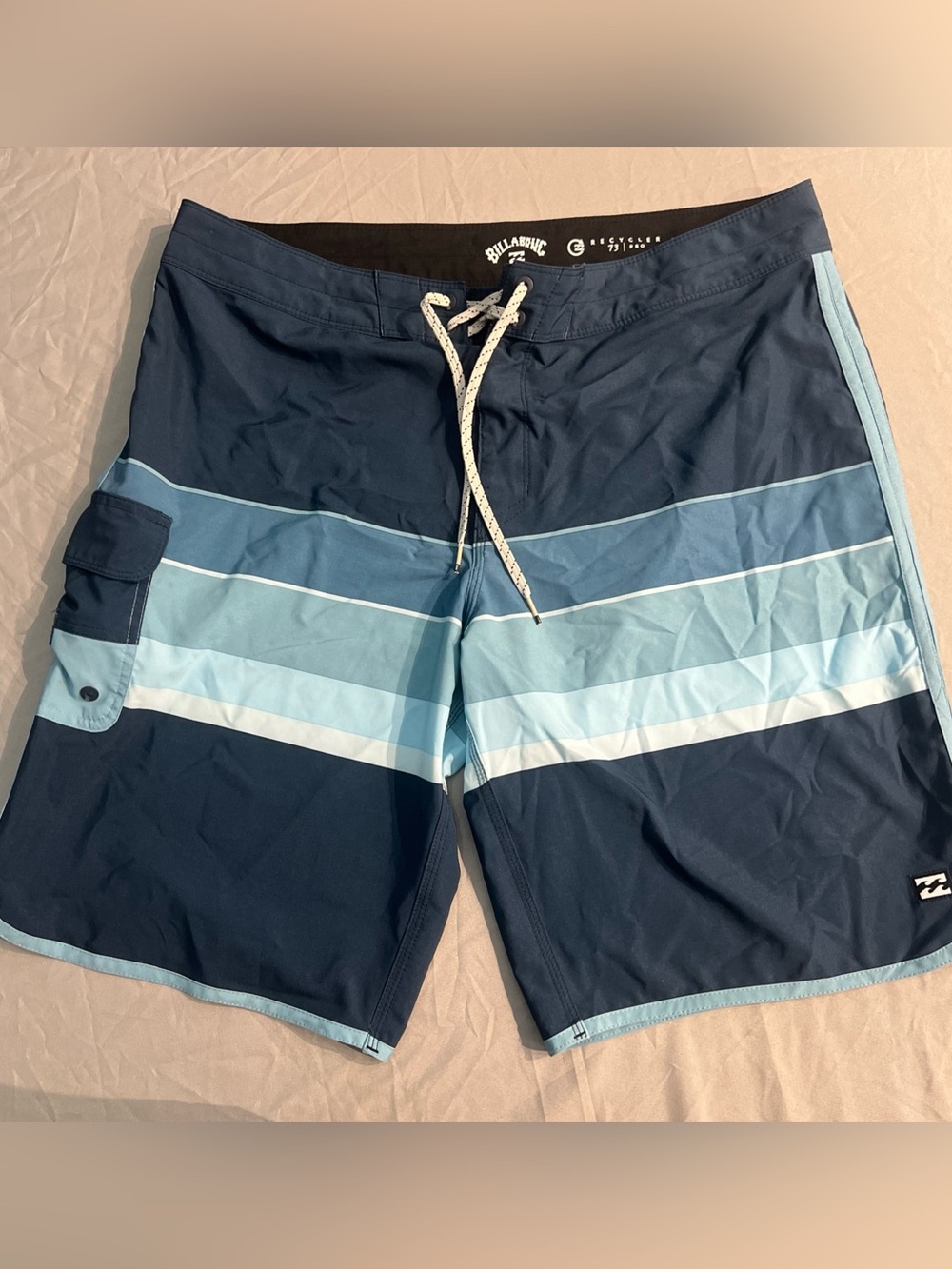 Billabong Recycler 73 Pro Lightweight Cargo Board Shorts Blue Stripe size 36 y2k